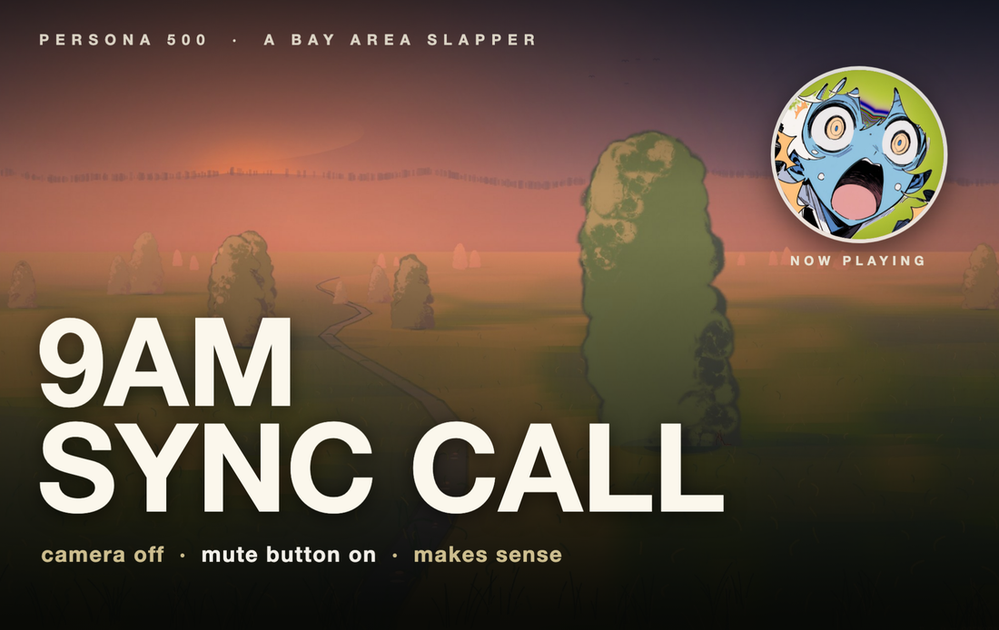 A card printed edge to edge with the cover art for a song, a made-up character against a landscape