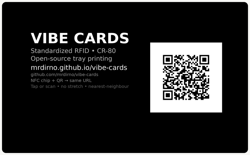 The back of the same card: the words Vibe Cards, a web address, and a code to scan