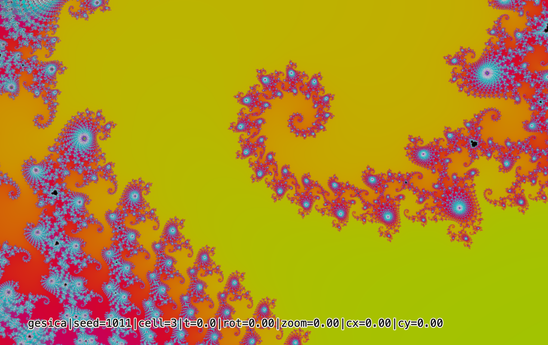 Front face of the card: a GESICA fractal printed edge to edge, with its address line along the bottom
