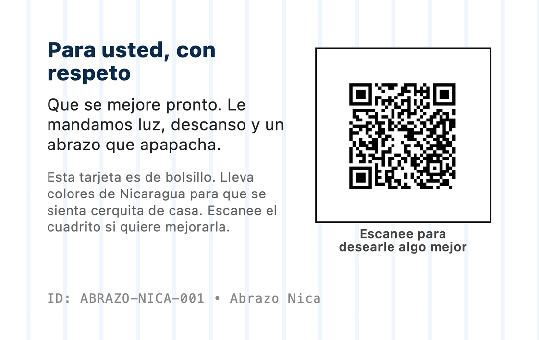 The back of that card: a get-well message in Spanish, and a code to scan