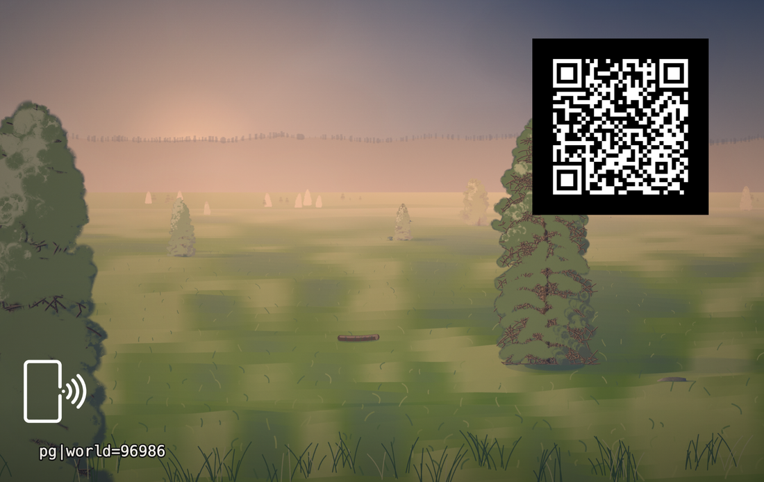 The back of that card: the same painted landscape, a QR code in the top corner, and a line of small numbers along the bottom